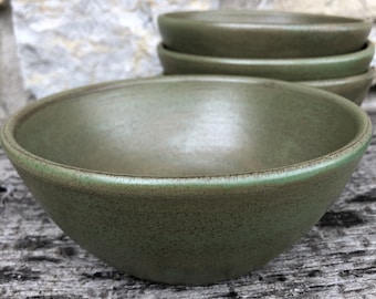 Pottery Bowls, handmade soup, salad or cereal bowls with Tea Green glaze set of four made to order