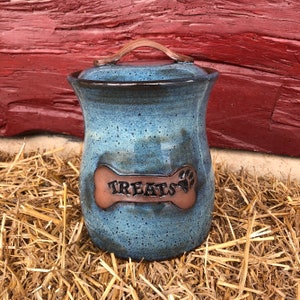 Dog treat canister jar rutile blue pottery handmade Made to Order image 4