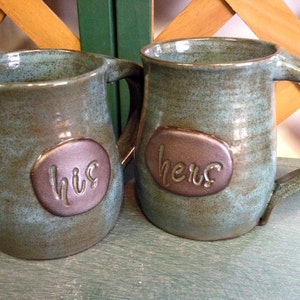 His and Hers or Mr and Mrs personalized pottery mugs Great wedding or anniversary gift made to order image 5