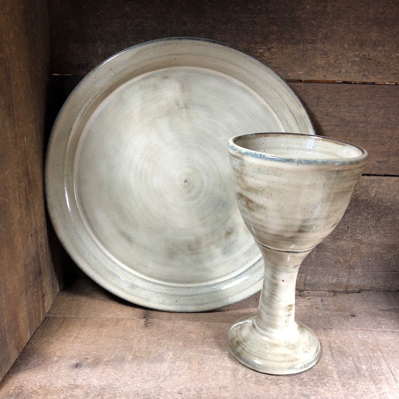 Communion plate and chalice set. Handmade Pottery Made to Order Birch