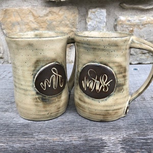 Mr and Mrs personalized pottery mugs - Great wedding or anniversary gift! **Made to Order**