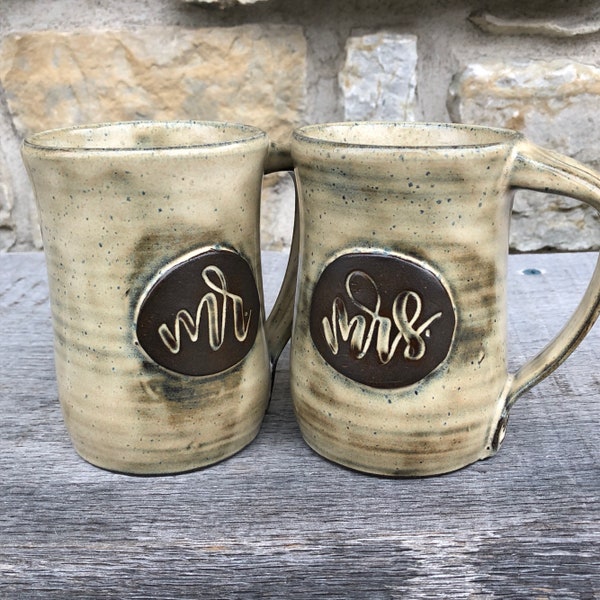 Mr and Mrs personalized pottery mugs - Great wedding or anniversary gift! made to order