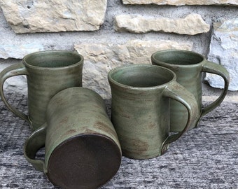 Handmade Pottery Mugs on dark clay SET OF FOUR made to order