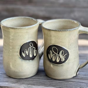 Personalized Mr & Mrs Pottery Mugs – Handcrafted Wedding or Anniversary Gift **Made to Order**