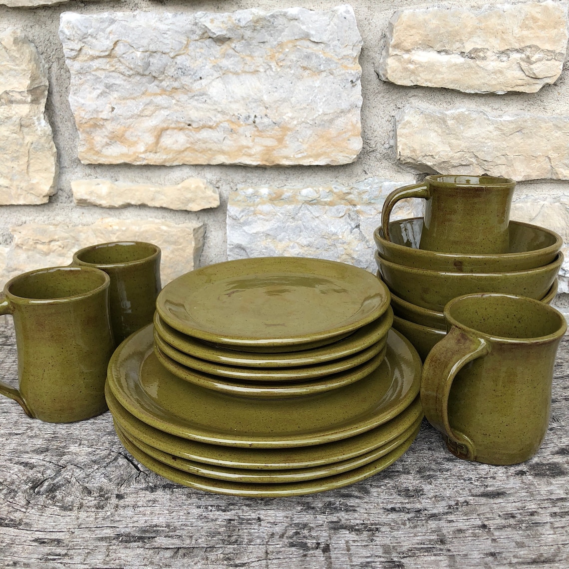 Olive Green Pottery Dinner Plates Set of Four Made to Order Etsy