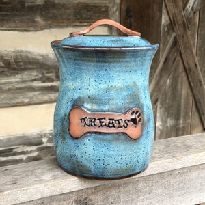 Dog Treat Canister in blue glaze. Made to order.