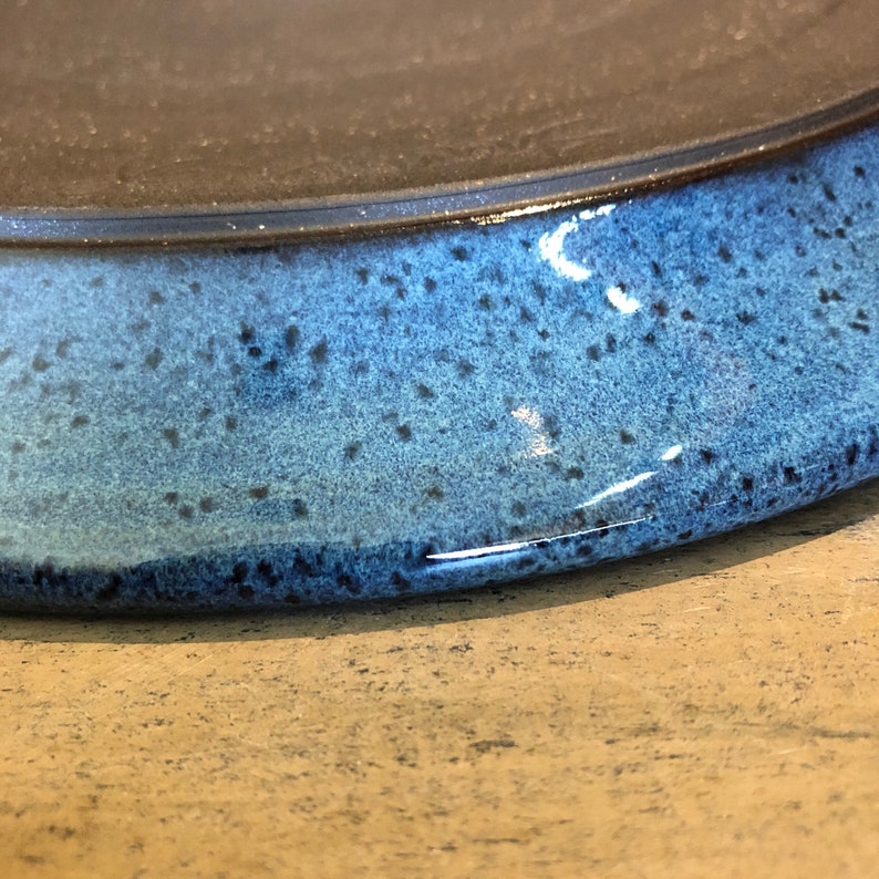 Set of Four Blue Salad Plates. Wheel Thrown, Stoneware Pottery made to order image 4