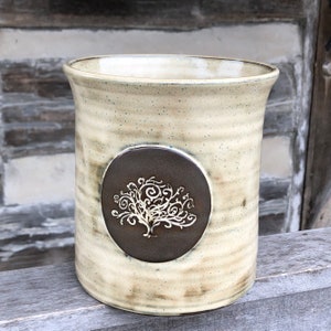 Pottery Utensil Holder with Tree of Life **Made to order**