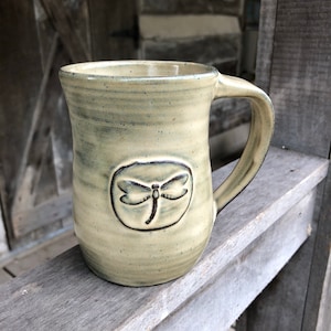 Set of FOUR Handcrafted Pottery Mugs with Dragonfly made to order