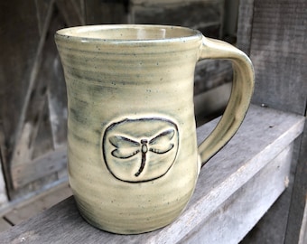 Set of FOUR Handcrafted Pottery Mugs with Dragonfly made to order
