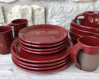 Red Pottery Dinnerware service for four handmade dishes made to order