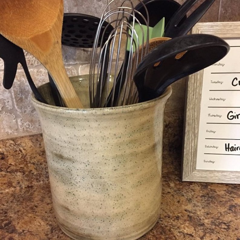 Kitchen Storage Jar, Utensil Holder, Ceramic Utensil Crock, made to order Birch