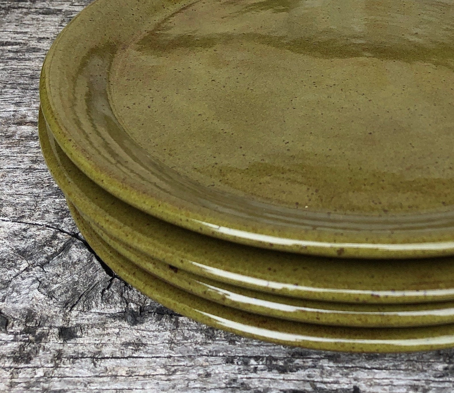 Olive Green Pottery Dinner Plates Set of Four Made to Order Etsy