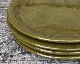 Olive green Pottery Dinner Plates Set of Four made to order