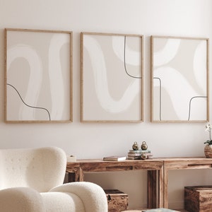 Neutral wall art set of three, neutral print set, minimal gallery wall, neutral abstract print set, minimal line art, modern art set