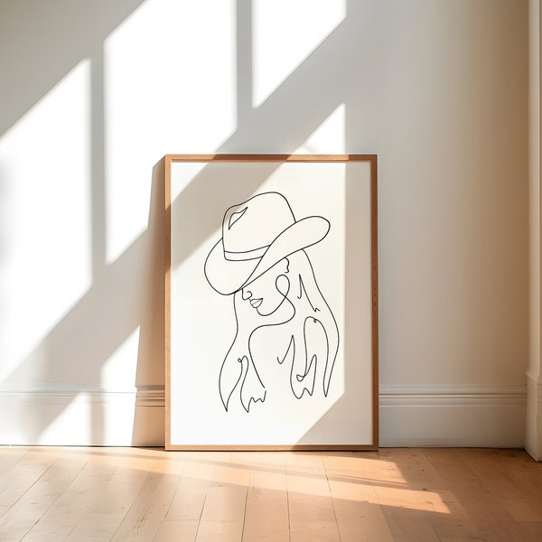 Face line art,  cowgirl illustration, western wall art, minimal line art, boho line art, western printable, cowgirl digital, abstract face
