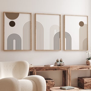 Neutral Mid Century Modern Print Set of 3, Neutral Arches Wall Art Set ...