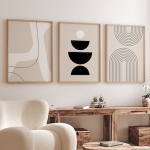 Mid Century Modern wall art set of 3, neutral abstract print set, earth tone prints, minimalist wall art, beige wall art