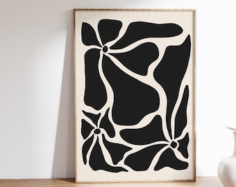 Abstract flower printable, wavy flower art, botanical print, neutral flower print, modern flower art, abstract botanical, organic print