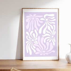 Lilac wall art, purple flower print, retro flower print, wavy flower print, flower market art, cute purple bedroom decor, abstract flower