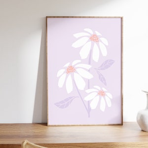 Light purple wall art, cute daisy print, lilac print, lavender print, bright flower wall art, purple nursery art, purple flower print