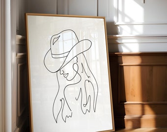 Face line art,  cowgirl illustration, western wall art, minimal line art, boho line art, western printable, cowgirl digital, abstract face