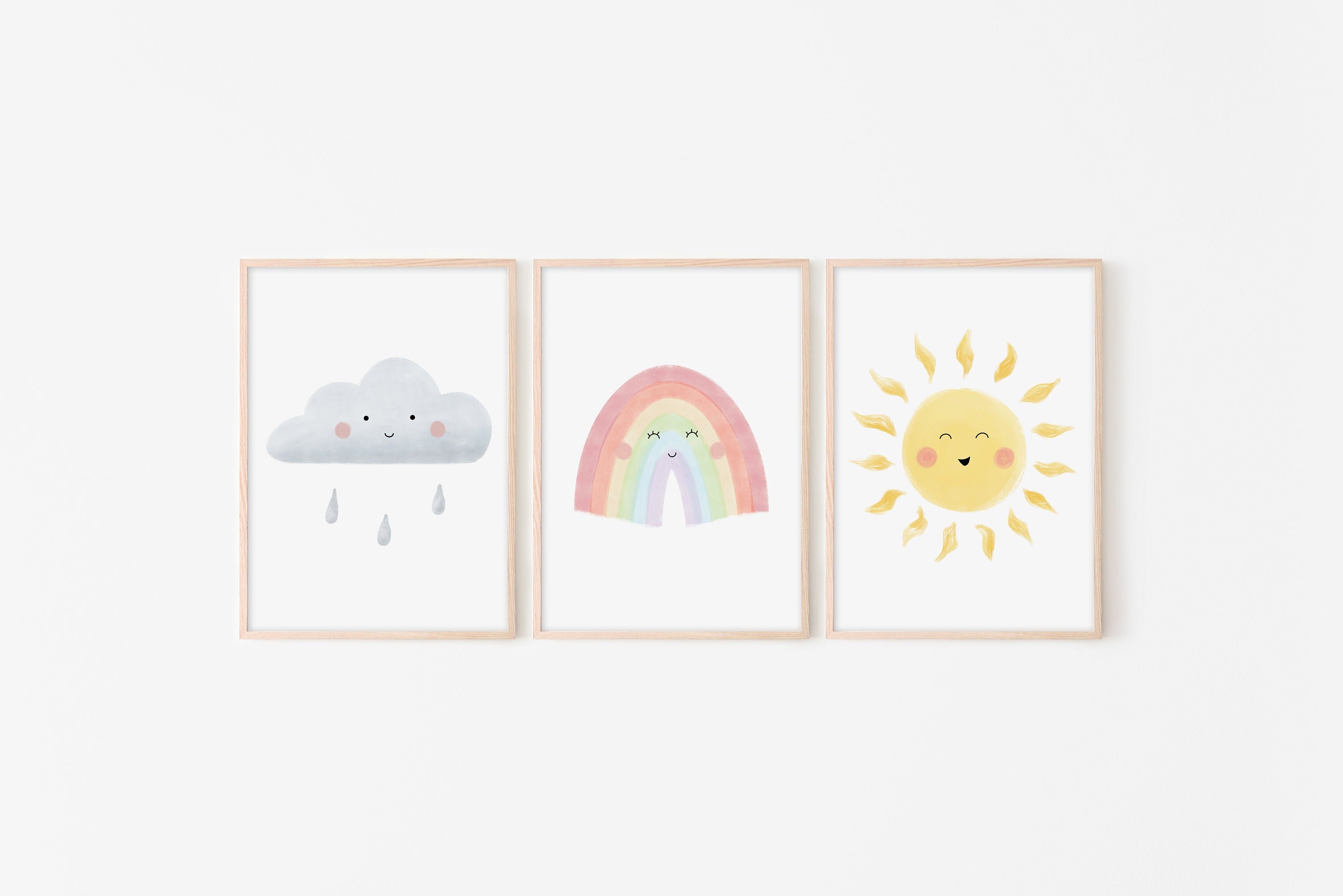 Cloud Rainbow Sun Nursery Print Set, Sun Nursery Print, Cloud Nursery ...