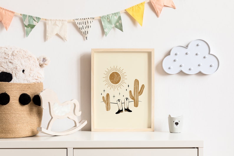 boho nursery art neutral boho print cowboy print western printable neutral nursery wall art Desert Printable cactus print