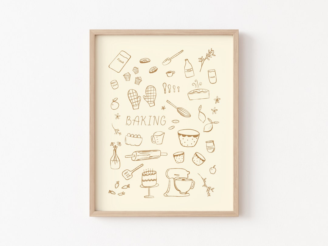 kitchen printable poster bakery print with watercolor... Baking Printable, Kitchen Tool Print, Baking Items Print, Neutral ...