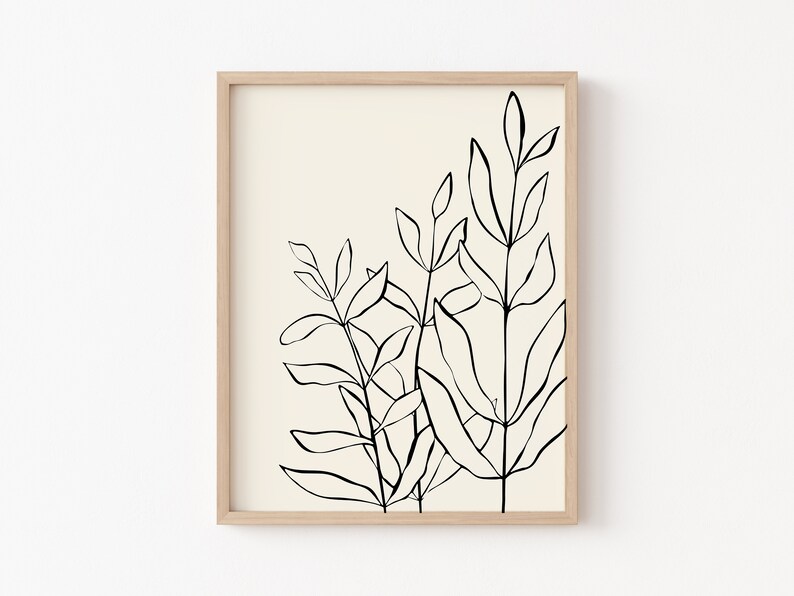 Puede incluir: Un dibujo en blanco y negro de plantas estilizadas en un marco beige.