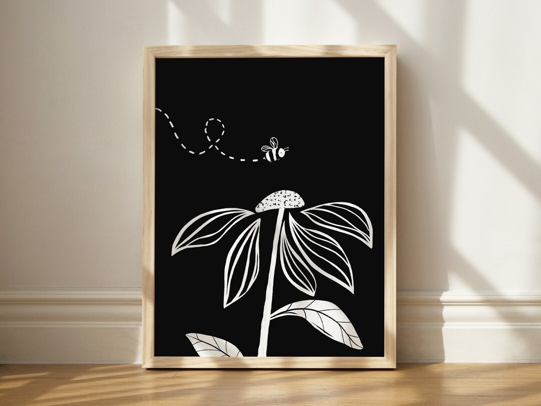 Bee and Flower Print, Cute Bee Printable, Baby Sensory Art, Sensory ...