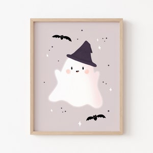 Cute Ghost Printable, Pink Halloween Decor, ghost art print, halloween nursery, cute spooky, halloween wall art