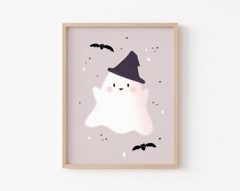 Cute Ghost Printable, Pink Halloween Decor, ghost art print, halloween nursery, cute spooky, halloween wall art