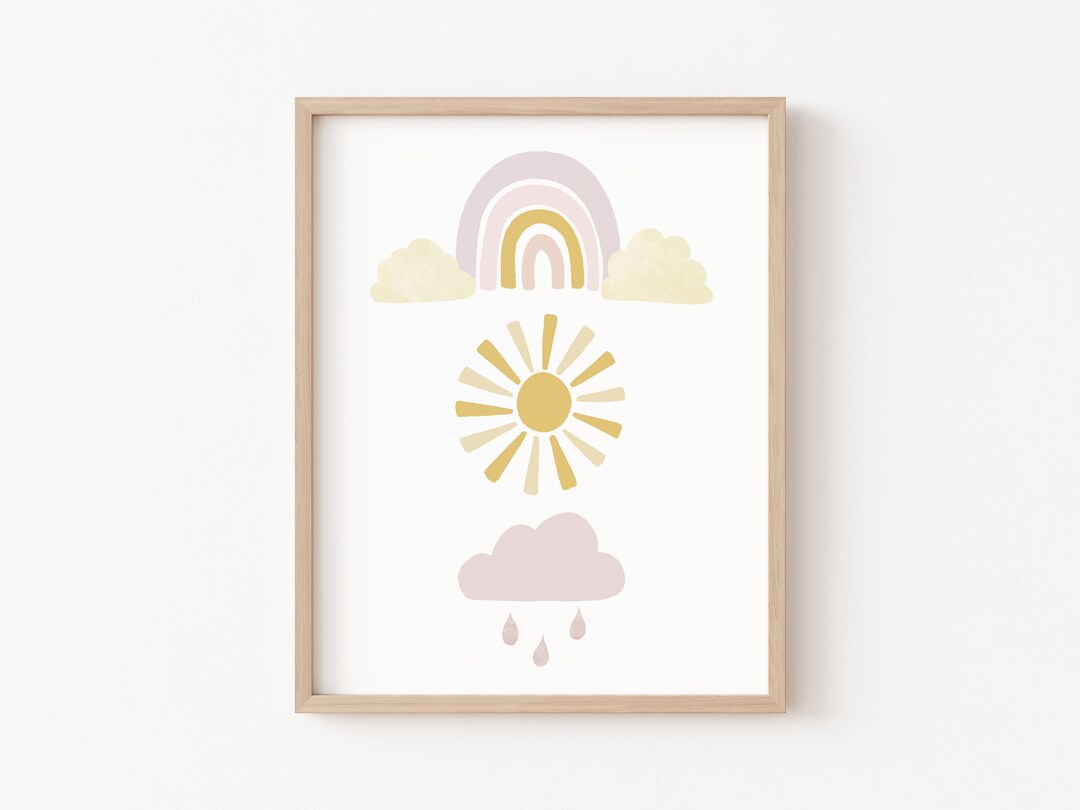 Sun Cloud Rainbow Nursery Printable, Nursery Sky Print, Pink Nursery ...