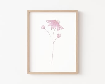 Roze bloem afdrukbaar, minimale bloem print, roze daisy print, bloem digitale download, cadeau voor haar