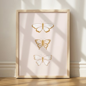 Neutral Butterfly printable, Golden butterfly print, boho nature print, boho nursery print, pale pink nursery print, cute bedroom wall art