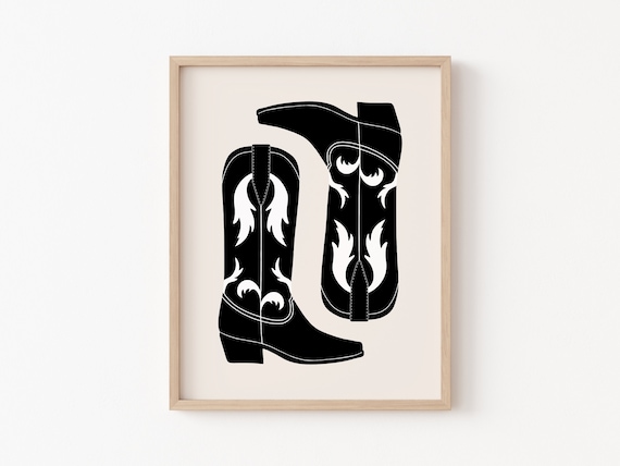 Cowboy boot print, cowgirl print, western print, cowgirl boot art, western nursery decor, western boho wall art