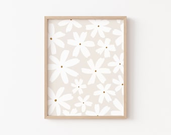 Neutral Daisy Printable, spring flower wall art, neutral flower print, neutral print gift, neutral nursery, boho flower nursery art