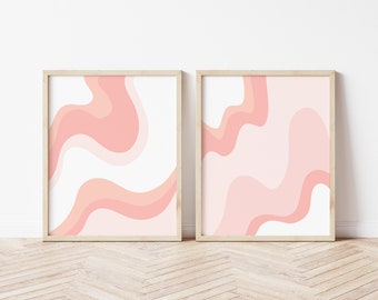 Pink Boho Print Set of 2, minimal pink print set, cute pink nursery wall art, retro pink print set, cute pink kitchen print set