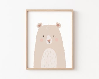 Bear Printable, cute bear print, bear nursery print, brown bear art, woodland nursery art, woodland baby, neutral nursery
