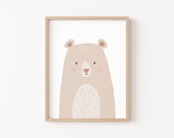 Bear Printable, cute bear print, bear nursery print, brown bear art, woodland nursery art, woodland baby, neutral nursery