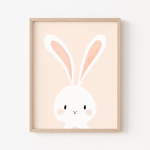 Baby Bunny Nursery Printable, cute bunny wall art, white bunny wall art, neutral animal nursery, woodland creature nursery print