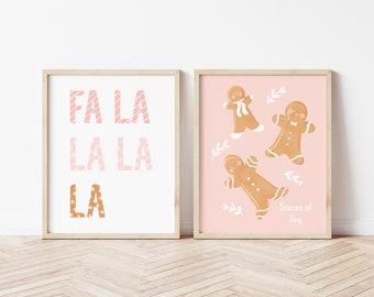 Christmas print set of 2, Pink Christmas set, boho christmas set, nursery christmas art, pink and gold christmas wall art, winter print duo