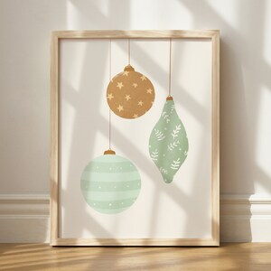 Christmas Ornament printable, boho Christmas decor, green and gold Christmas art, nordic Christmas, cute winter print
