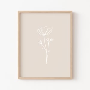 Neutral Flower line art printable, neutral botanical print, minimal flower line art print, abstract line art print, floral wall art