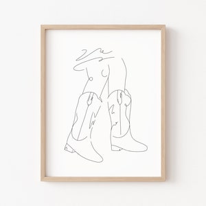 Cowgirl boot line art, cowboy boot line art, western boots print, one line art, cowgirl printable, minimal line art, western printable