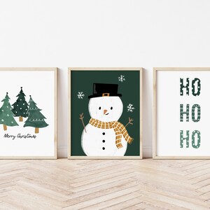 Green Christmas Set of Three Prints, Winter Print set, Christmas nursery decor, boho Christmas, Winter print art, festive Christmas prints