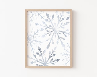 Snowflake Printable, snowflake art, cute winter print, blue snowflake print, winter wonderland, boho christmas print, hygge christmas