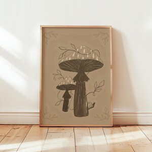 Autumn Art Set of Three, earthy wall art, spooky printable, neutral prints, whimsical art, cozy fall decor, fungi illustration image 3