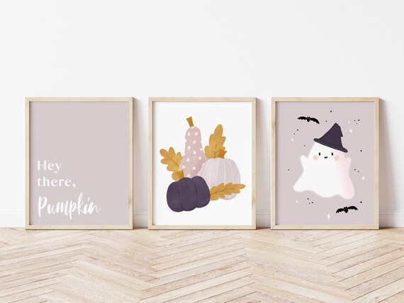 Halloween print set of three, halloween nursery print, cute halloween printables, cute ghost print, pumpkin print, hey there pumpkin, spooky